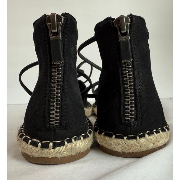 Eileen Fisher Lace Leather Espadrille Sandals Black and Jute‎ Size 6 - Picture 9 of 11